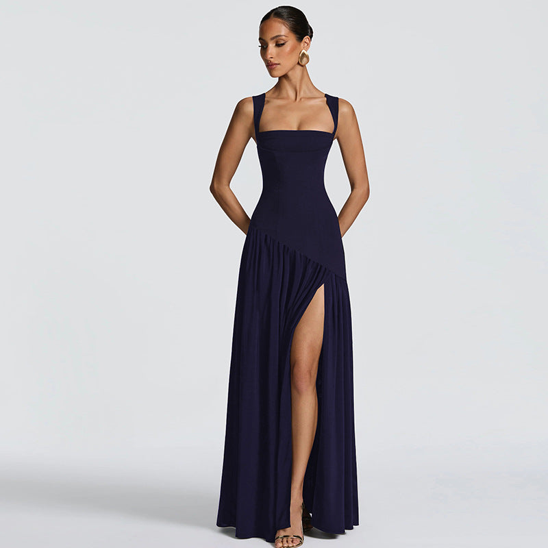Women Clothing Winter Camisole Slim Solid Color Split Ribbon Dress Women