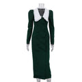 Spring Color Contrast Cardigan Sheath Dress Women Doll Collar Long Sleeve High Waist French Dress