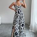 Spring Summer Elegant Twist Print Sling Wide Leg One Piece Long Pants Women Clothing