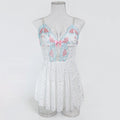 Sexy Underwear Sling Light Blue Embroidery Stitching Shiny Dot Mesh See through Sexy Night Skirt Set Women