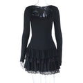 Square Collar Wooden Ear Mini Dress for Women Autumn Winter Long Sleeve Dress