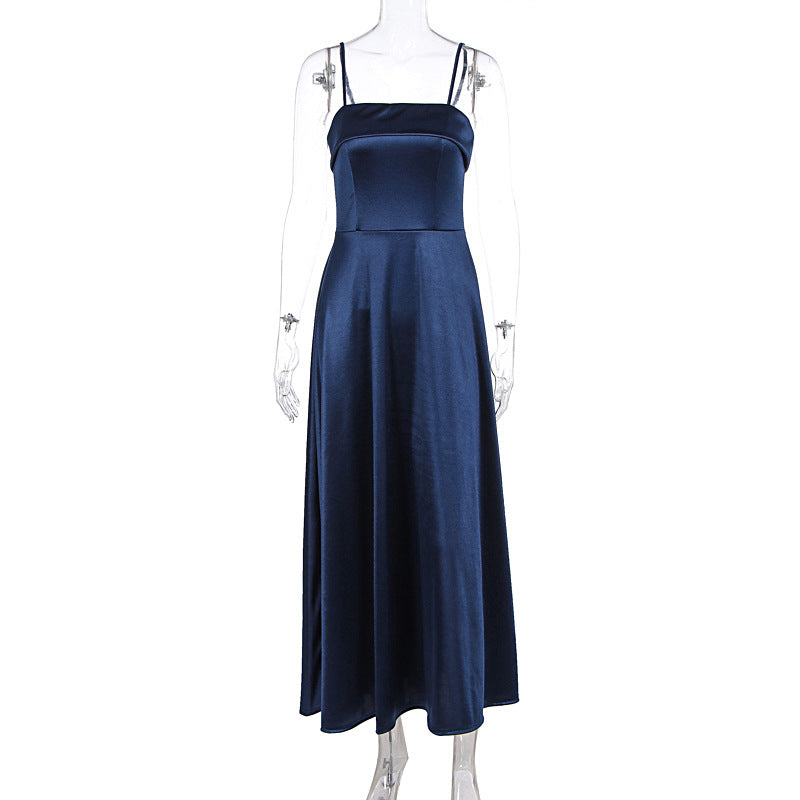 Summer French Retro Elegant Satin Strap Evening Dress