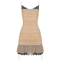 Arrival Sexy Lace Stitching Pleated Dress Women Contrast Color Lace up Sexy Slim Slip Dress