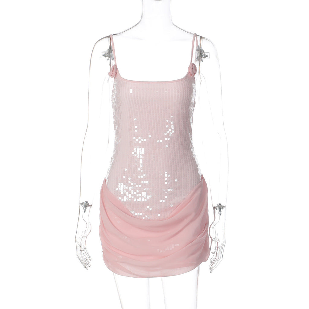 Sequin Sleeveless Slim Slim Sexy Bandeau Sling Collage Gauzy Package Hip Dress