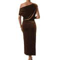 Niche Design One Shoulder Velvet Dress Women Autumn Winter Cocktail Dress Side Slit Slimming Elegant Maxi Dress