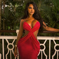 Sexy Women Clothing Backless Pleated Hip Dress Halter Wrapped Chest Cross Solid Color Maxi Dress