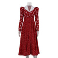 Contrast Color Design Collared Long Sleeve A line Women Waist Controlled Printed Large Swing Dress