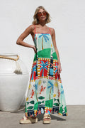 Spring Summer Loose Casual Print off Neck Strap Dress Vacation Dress