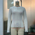 Women Clothing T shirt Sexy Cutout Top Simple Solid Color Slim Fit Cropped Long Sleeve T shirt Top