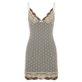 Sexy Polka Dot Lace Lace Contrast Color Cami Dress Faux Two Piece Flocking Mesh Dress