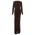 Autumn Winter Women Clothing Solid Color Pleated round Neck Slim Fit Long Sleeved Dress Women