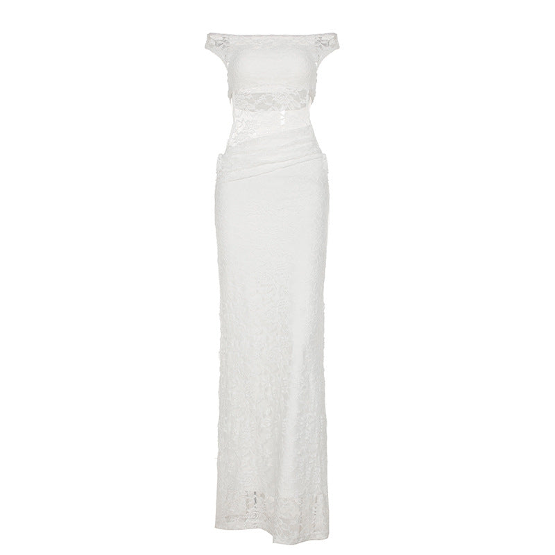 Hollow Out Cutout Slim Fit Hip Lace Maxi Dress See through Sexy off Shoulder Dress Women