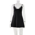 Sexy Women Clothing V neck Lace Strap Dress Satin Texture Home Pajamas Pure Short Dress
