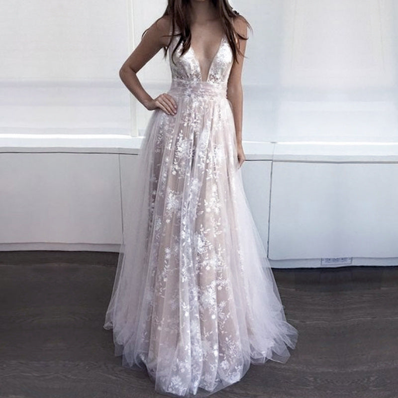 Summer Women Clothing Dress Sexy Lace Deep V Plunge neck Sleeveless Evening Dress