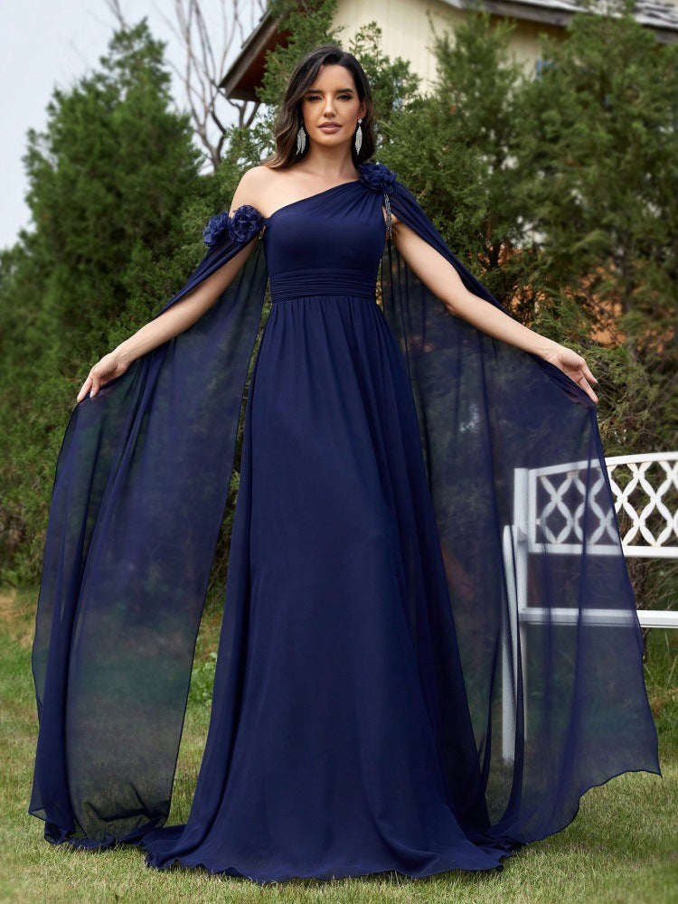 Chiffon Ribbon Dress Blue Slim Fishtail Cocktail Evening Dress Bridesmaid Dress Women