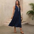 Summer Holiday Maxi Dress Sleeveless Lace Color Block V Neck Dress