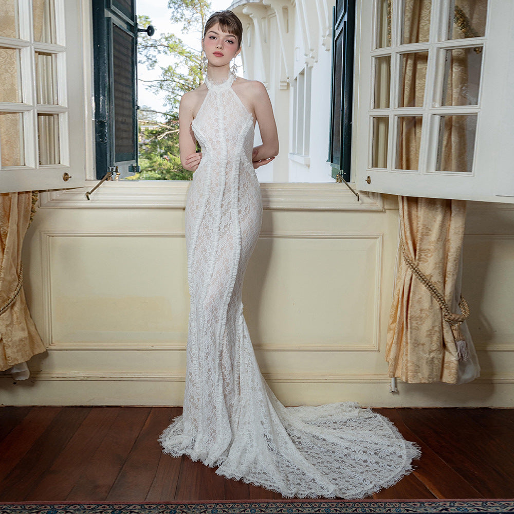 Chinese Retro Morning Gowns Bridal Wedding Toast Dress White Dress Cheongsam Slim Fit Evening Dress