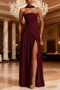 Tube Top Solid Color Split Dress Sexy Backless Halter Ribbon Dress