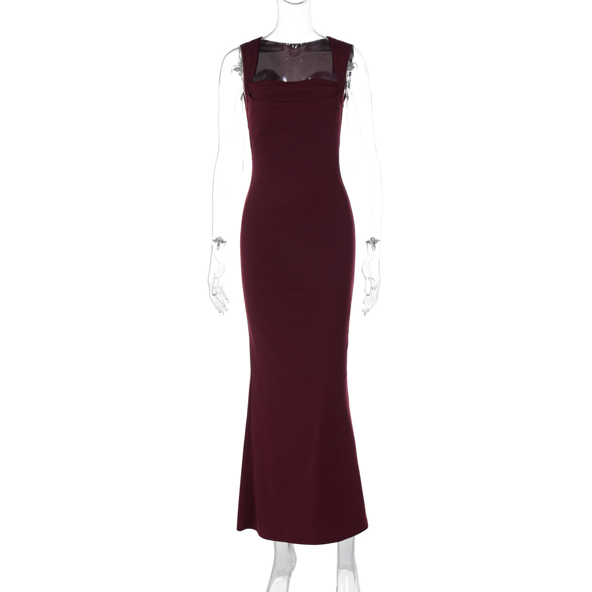 Women Clothing Spring Summer Slim Fit Square Collar Sleeveless Waist Slimming Dress