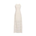 French Simplicity Vacation Beach Knit Breathable Maxi Dress Autumn Halter Backless Solid Color Dress