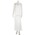 Women Clothing Solid Color Simple Elegant Slim V neck Strap Maxi Dress Lace Stitching Evening Dress