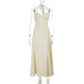 Popular Elegant Pleated Sexy Sleeveless Solid Color Waist Tight Slip Dress