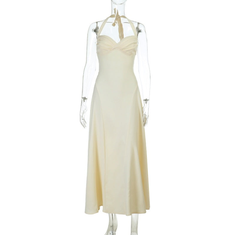 Popular Elegant Pleated Sexy Sleeveless Solid Color Waist Tight Slip Dress