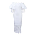 Women Clothes Elegant Lace Stitching Off Neck Dress