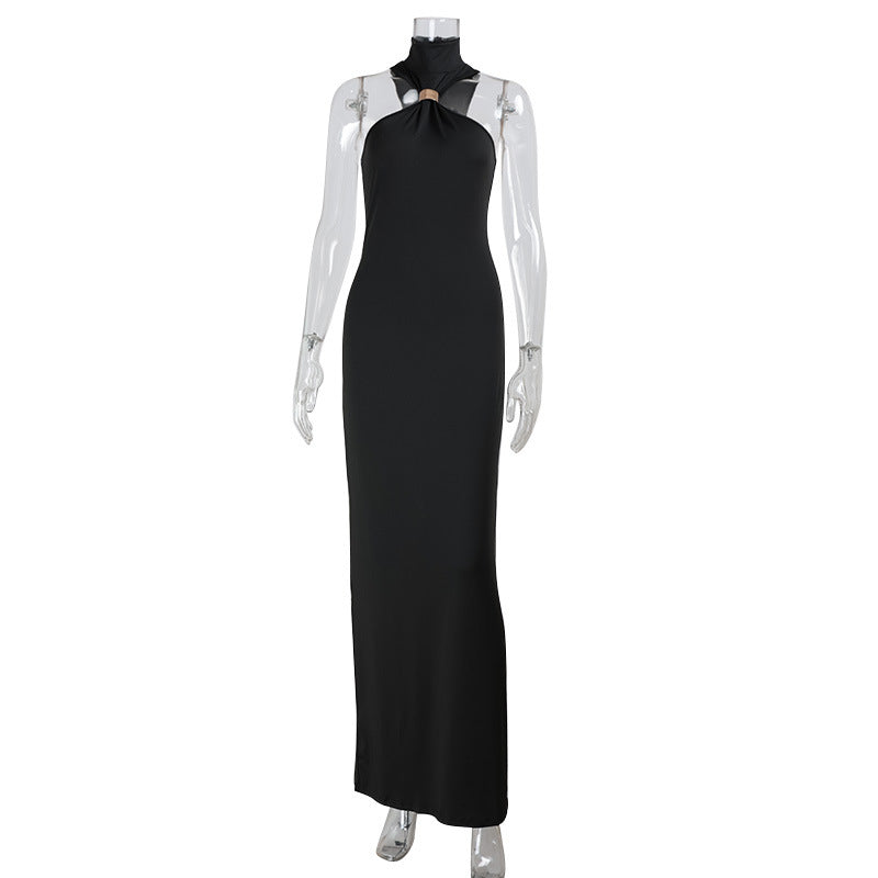 Socialite Sexy Tube Top Halter Backless Solid Color Elegant Slim Fit Dress Mop Dress for Women