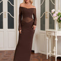 Autumn Winter Mesh Sheer Long Sleeve Dress Sexy Backless Slim Fit Ruffle Hip Maxi Dress