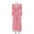 Printing Word Dress Women Square Collar Long Sleeve High Waist Office Dress