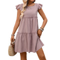 Summer Women Clothing Ruffled Bohemian Solid Color Dress