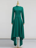 Simple Solid Color Dress Spring High Grade Waist Slimming Irregular Asymmetric Dress Women
