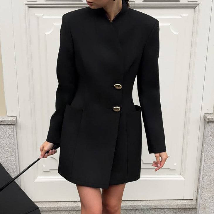 Autumn Winter Niche Design Black V neck Long Sleeve Waist Trimming Short Dress Women Commuting Elegant