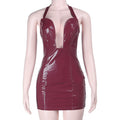 Sexy Faux Leather Halter Hip Spaghetti Straps Dress Spring Slim Fit Dress