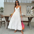 Simple Vacation White Lace Sling Cake Large Swing Dress