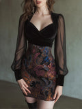 Sexy See through Mesh Patchwork Dress Elegant Slim Waist Tube Top Package Hip Dress