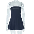 Women Clothing Black White Color Matching Fresh Backless High Waisted off Neck Raglan Sleeve Short Dress