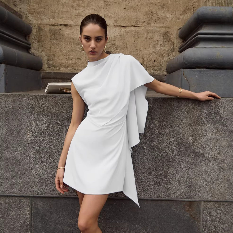 Irregular Asymmetric White Sleeveless Waist Tight Elegant Dress Women Elegant Slim Fit