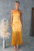 Summer Solid Color off Shoulder Tassel Skinny Sheath Dress Women