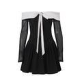 Autumn College Cute Bow Dress Sweet Spicy Doll Collar Contrast Color