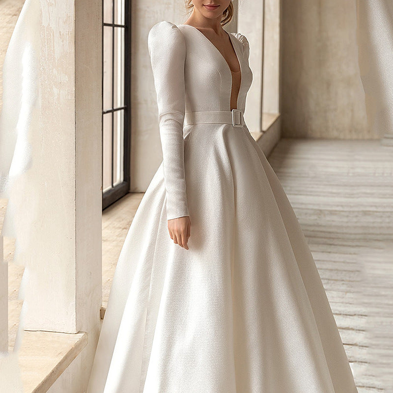 Dress Socialite White Satin Slim High French Dress