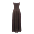 Fall Women Clothing French off Shoulder Ruffled White Coffee Color Matching Pleated Tube Top Dress