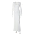 Solid Color Comfort Slim Fit Buttoned U Neck Long Sleeved Sheath Elegant Dress Women Clothing