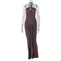 Women Clothing Lace up Pleated Slim Fit Corset Hip Hanging Collar Sleeveless Backless Solid Color Maxi Dress
