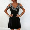 Women Clothing Summer Lace Decoration Shoulder Baring Dress