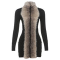 Autumn Winter Women Clothing Fashionable Elegant Sexy Slim Fit Sheath Stitching Fur Collar Dress for Women