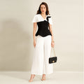 Shirt Long Twet Summer Elegant Office Black White Color Matching Women Clothing