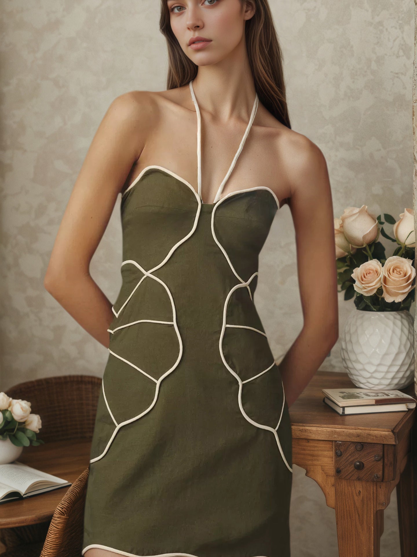 Summer Halterneck with Suspenders A line Dress Elegant Graceful Seaside Dress