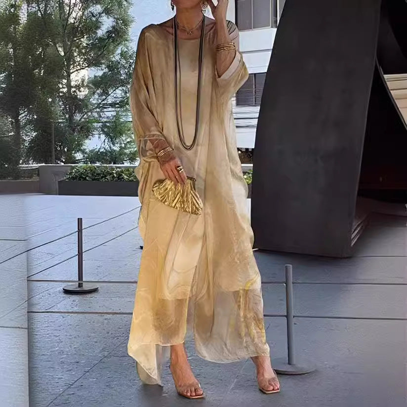 Summer New America Elegant Office Chiffon Printed Dress Marble Texture